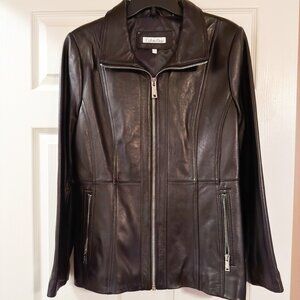 Calvin Klein Women's Black Leather Jacket Sz. L Like New
